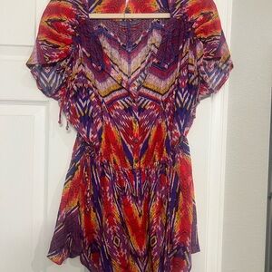 Free People Red and Purple Patterned Romper